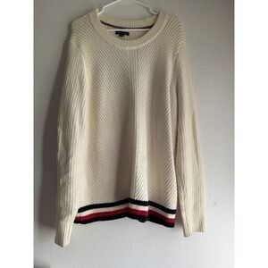 TOMMY HILFIGER Women's Sweater SIZE XL Wool Blend Cream Navy Red Long Sleeve